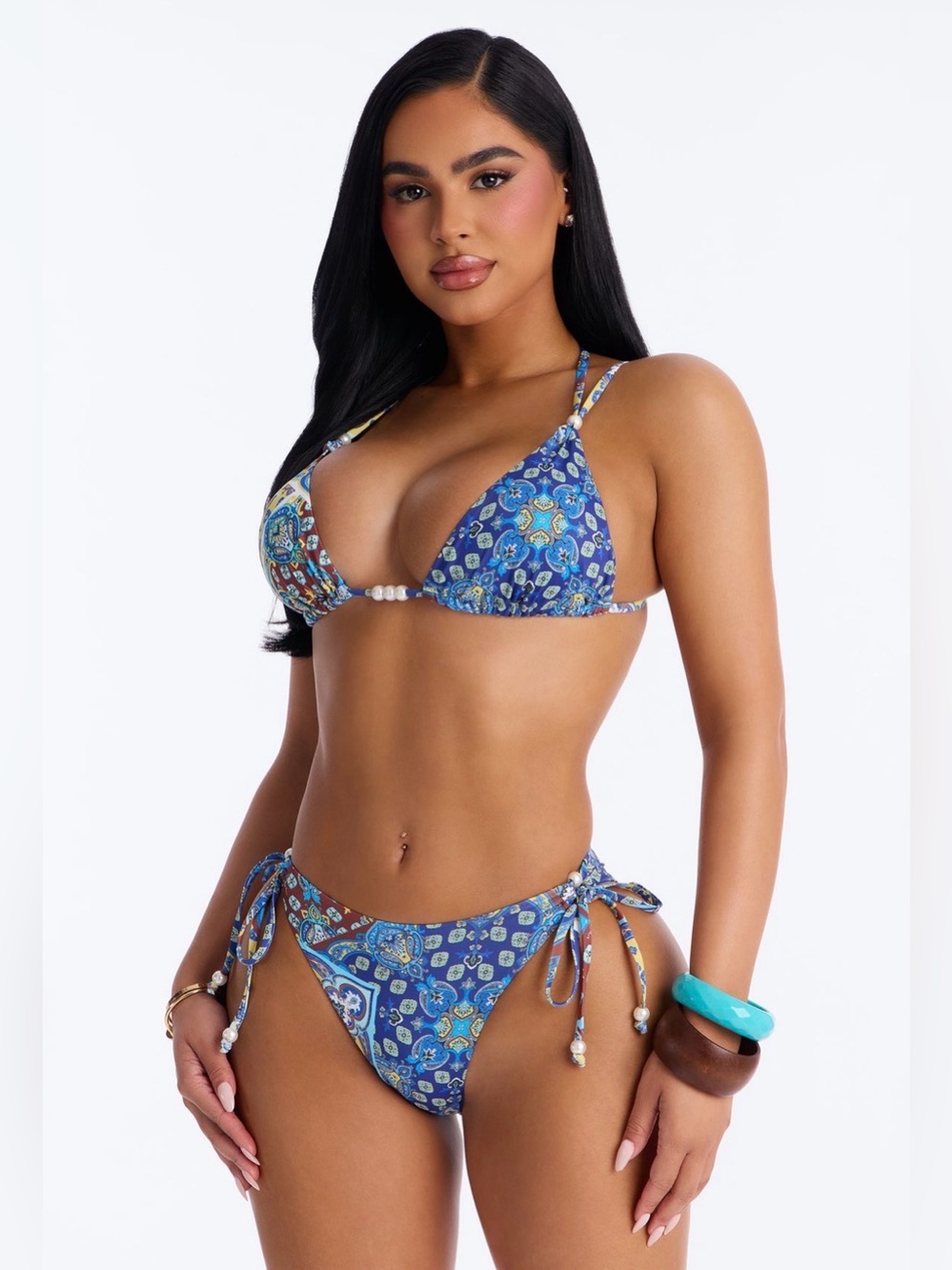 Fashion Nova Morning Swim Beads Strappy 2 Piece Bikini-Blue 💙
